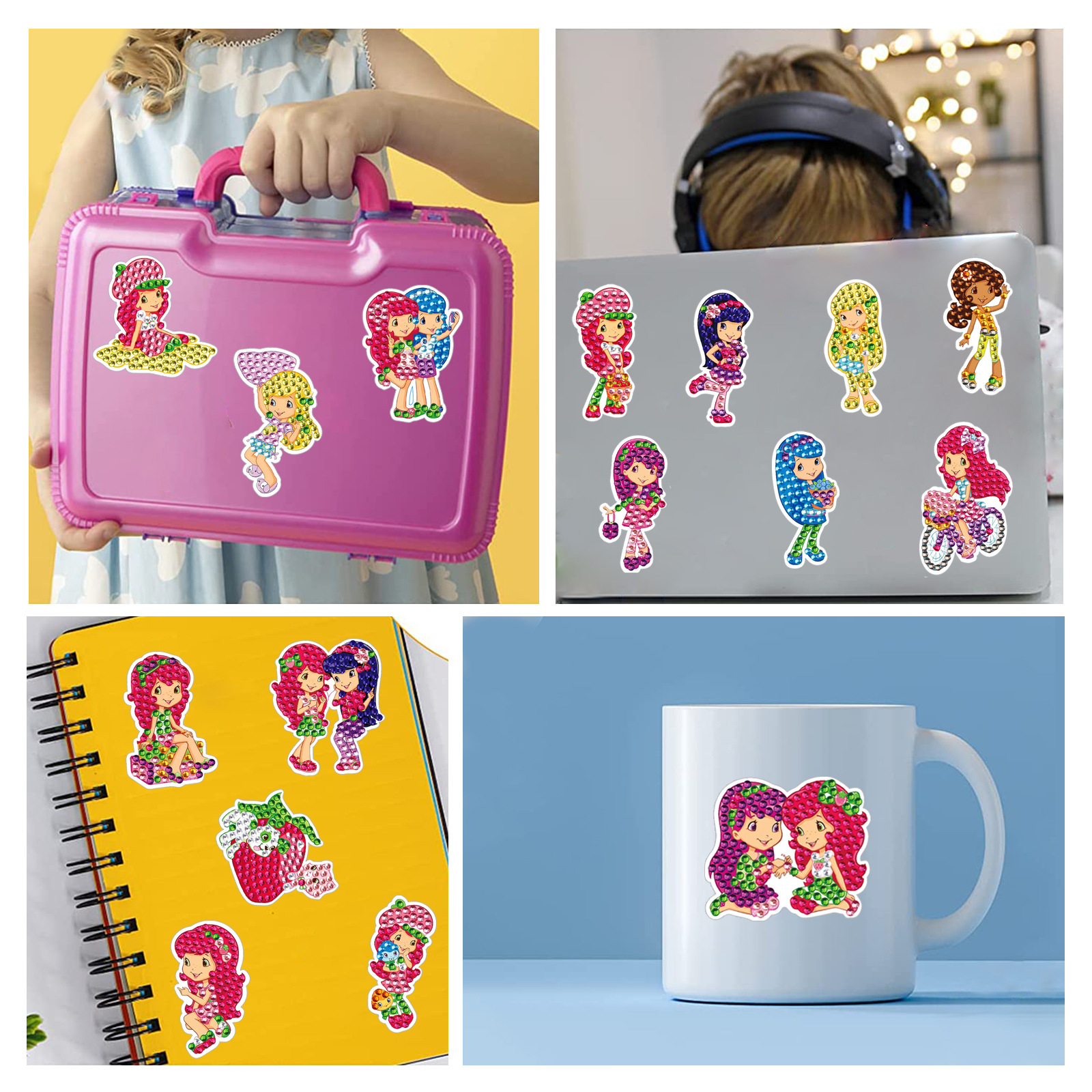 Pegatinas de niña de dibujos animados superventas Pintura de diamante pegatinas gratis DIY ladrillo pintura pegatinas de pared pegatinas hechas a mano cristal brillante diamante