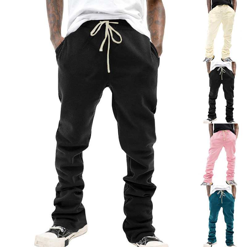 pantaloni casual da uomo 24 Micro pull cord gamba lunga strada americana hip-hop tinta unita_voghion.com