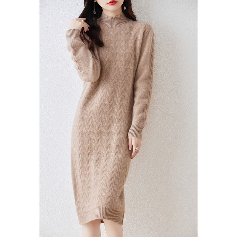 Demi-season woolen long knitted dress