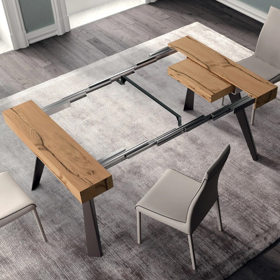 Mesa de comedor telescópica de madera maciza minimalista moderna, mesa de porche de sala de estar, mesa de comedor que ahorra espacio, mesa pequeña rectangular más grande