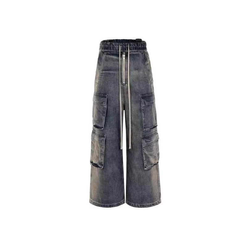 Men's Multi-Pocket Pants Gradient Stripe Drawstring Jeans Loose Oversized Cargo Pants Streetwear Loose Men's Multi-Pocket Pants Gradient Stripe Drawstring Jeans Loose Oversized Cargo Pants Streetwear Loose