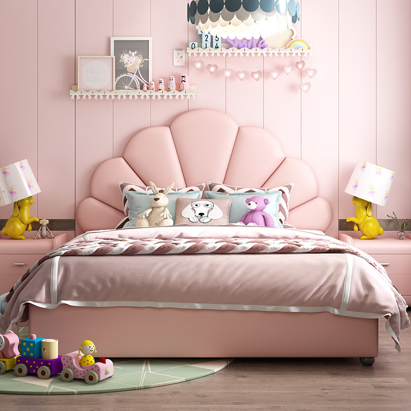 Mgb68 Edge-To-Edge Kidsren's Bed Girl Princess Modern Simple Cartoon Dream Girl Bedroom Accessible Luxury Ins Style Pink