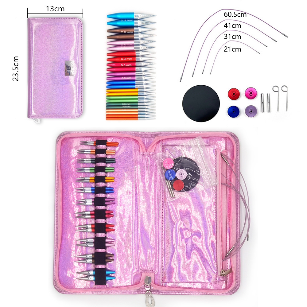 Agujas de suéter transfronterizas de óxido de aluminio bicolor desmontables 5.5 mini aguja de anillo ultra corta un conjunto de 12 juegos