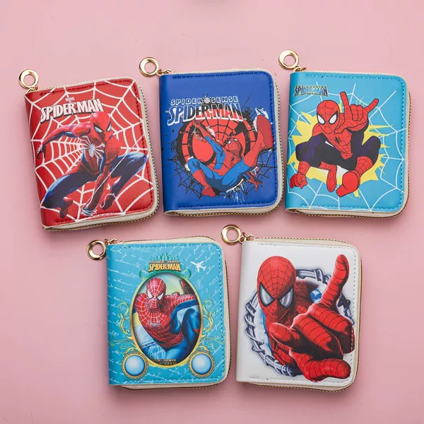 Short Spider-Man Zipper Wallet for Dropshipping, Cartoon Anime Portable Card Holder, Coin Purse, New Cross-Border Model