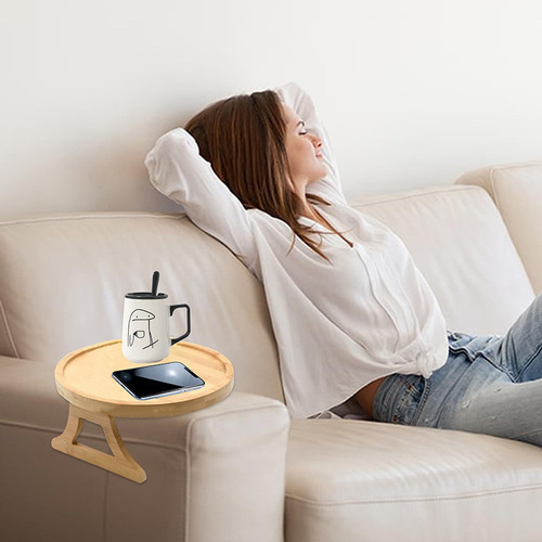 Wooden sofa round plate sofa with leg tray, foldable sofa armrest storage rack sofa table