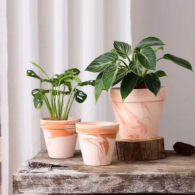 Morandi light pink red pottery flower pot Nordic style INS simple indoor and outdoor succulent ceramic pot planting Universal