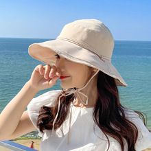 新款纯色空顶女士夏季户外出游遮阳帽渔夫帽可折叠布帽太阳盆帽子