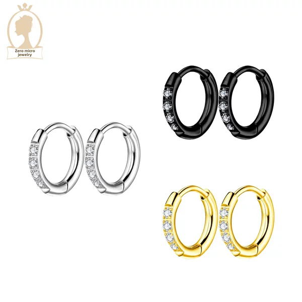 All-Over 316 Titanium Steel Hoop Earrings with Zircon in Gold Color, Versatile Round Coil Micro-Inlaid Ear Clips, Zircon Earrings