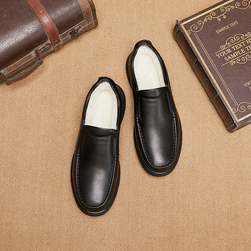 Scarpe casual invernali da uomo in vera lana morbida e pelle, calde e comode_voghion.com