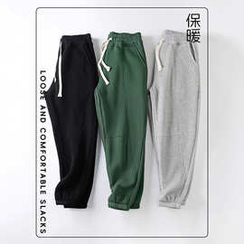 加绒加厚束脚卫裤男秋冬季防寒保暖宽松运动棉裤男休闲裤男有型