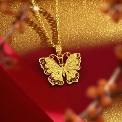 越南沙金花丝蝴蝶吊坠国潮镂空古法金色蝴蝶项链女款高级感锁骨链