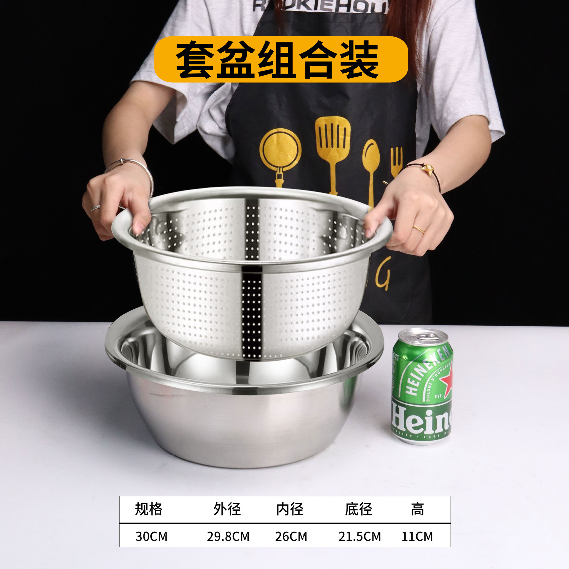 Lavabo redondo de acero inoxidable grueso, tanque de condimento europeo, cocina, lavabo de verduras para el hogar, batidor de huevos y lavabo, lavabo de sopa, lavabo de drenaje