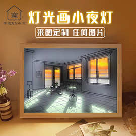 创意灯光画发光装饰画动漫创意夜灯跨境发光画阳光画DIY设计图片