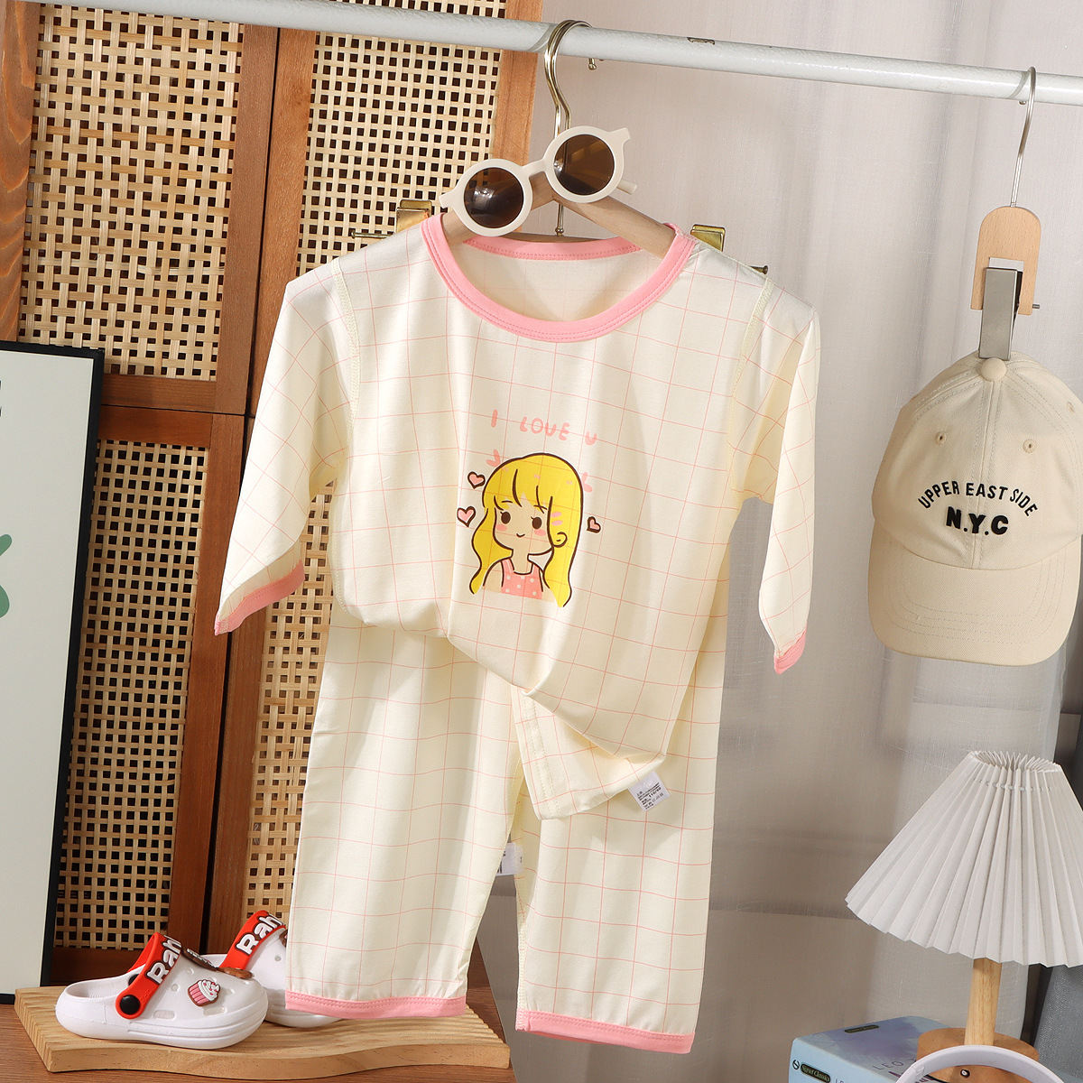 Pijamas Lycelle para niños Traje fino de verano de manga tres cuartos Ropa de hogar para niños grandes Ropa de aire acondicionado para niños y niñas Pijamas