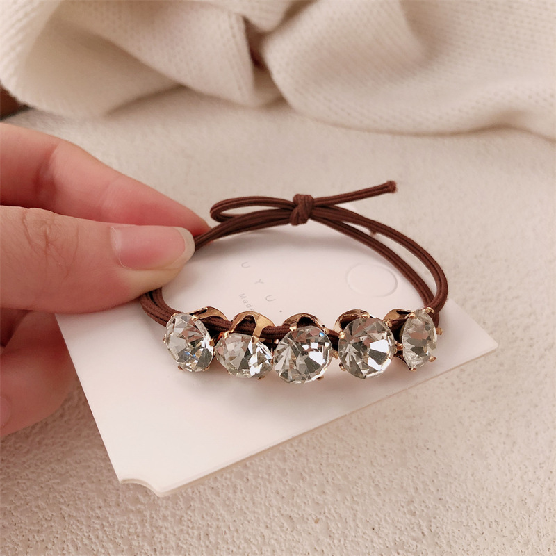 Cuerda de cabeza de diamantes de imitación para mujer, cola de caballo, temperamento simple retro, cuerda para el cabello de alta gama, banda de goma, cabeza de bola, banda de goma, lazo para el cabello, accesorios para el cabello