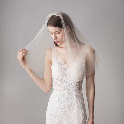 V620 New Simple Bridal Veil Beautiful Plain Yarn Double Layer Veil Hand-sewn Hair Comb Bridal Wedding Veil