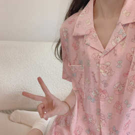 韩国卡通睡衣女夏季美乐蒂小新短袖网红ins风高级感可爱家居服