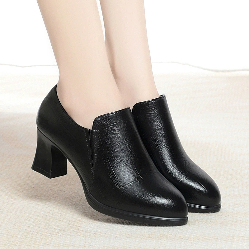 Туфли на высоком каблуке, Новинка осени, кожаные туфли на толстом каблуке с глубоким горлом, не уставшая женская обувь, удобная дышащая элегантная женская обувь среднего возраста