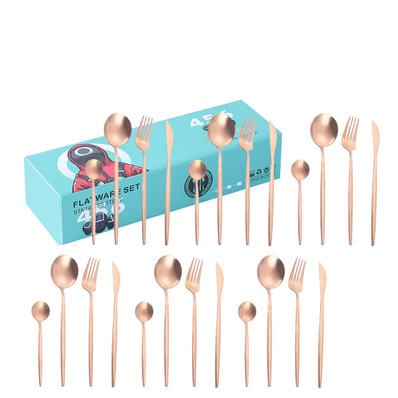 Amazon transfronterizo portugués vajilla de acero inoxidable 24 piezas conjunto cuchillo de comida occidental, tenedor y cuchara YY pequeña caja traje regalo de boda