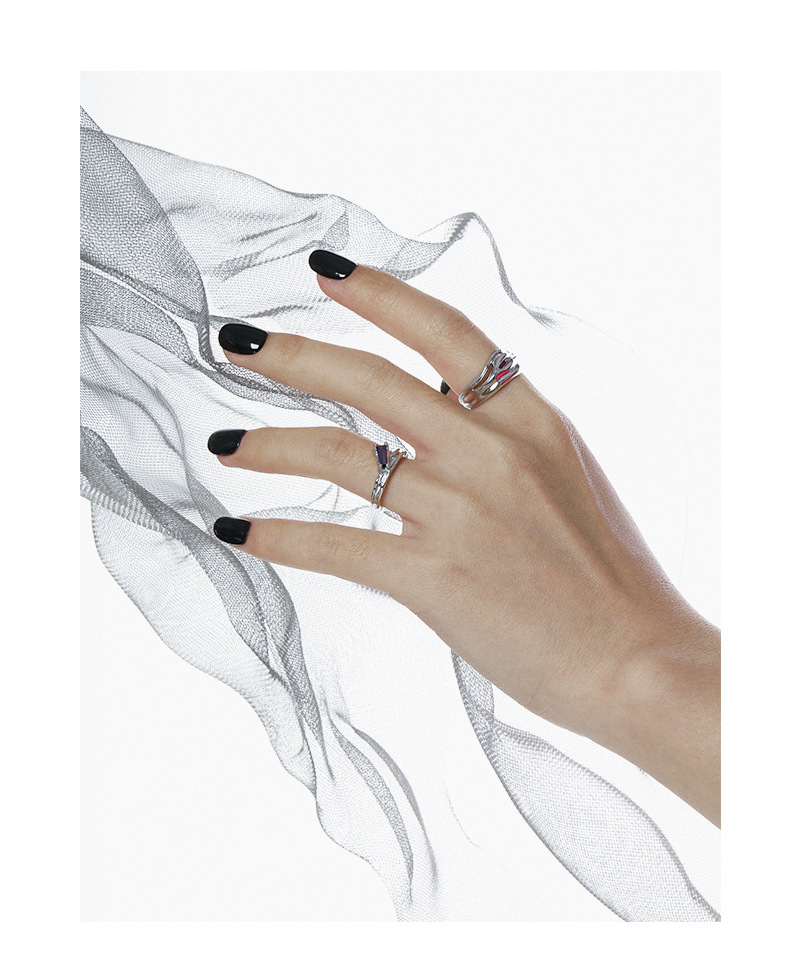 Fashion Irregular Micro-inlaid Zircon Texture S925 Sterling Silver Open Ring Female display picture 2