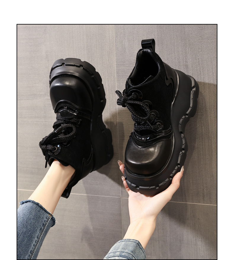Boot nữ cổ ngắn đế xuồng tăng chiều cao phong cách thường ngày — màu đen chi tiết 12