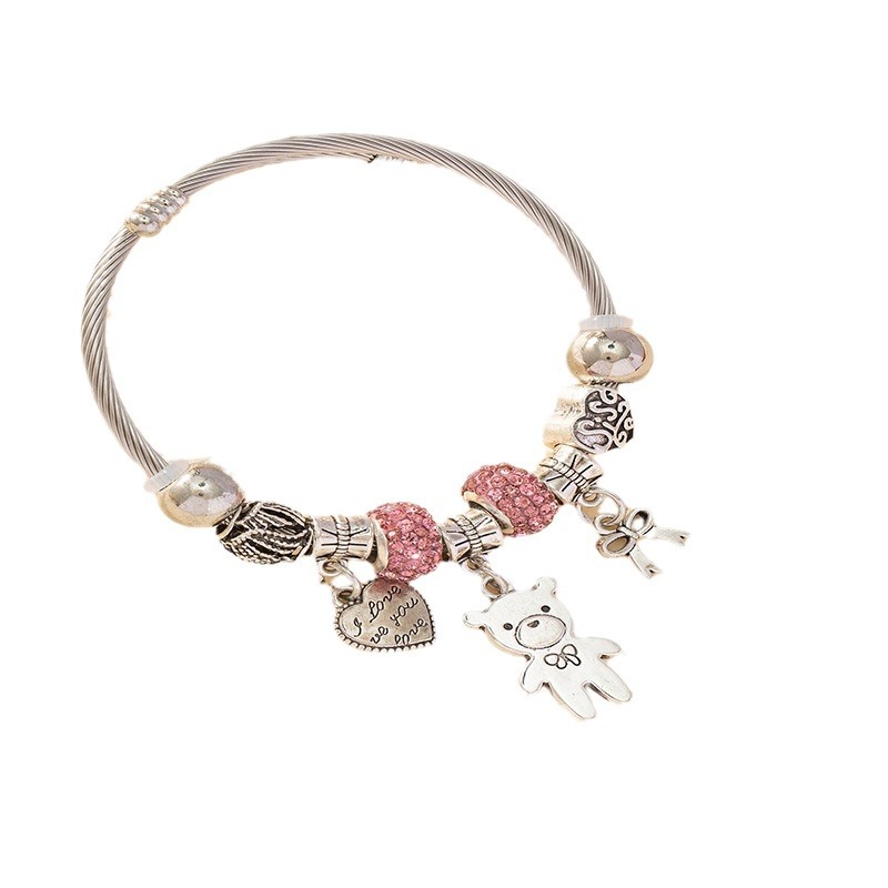 Panjia pulsera Dora DIY cuentas explosivas transfronterizas arco de oso colgante de letra en forma de corazón pulsera de acero inoxidable image 6