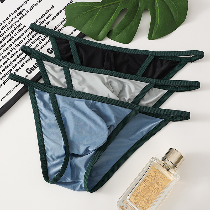 Ice Silk Underwear Men's Small Briefs Summer Thin Solid Color Breathable Sexy Transparent Shorts Head Bikini Cross Border