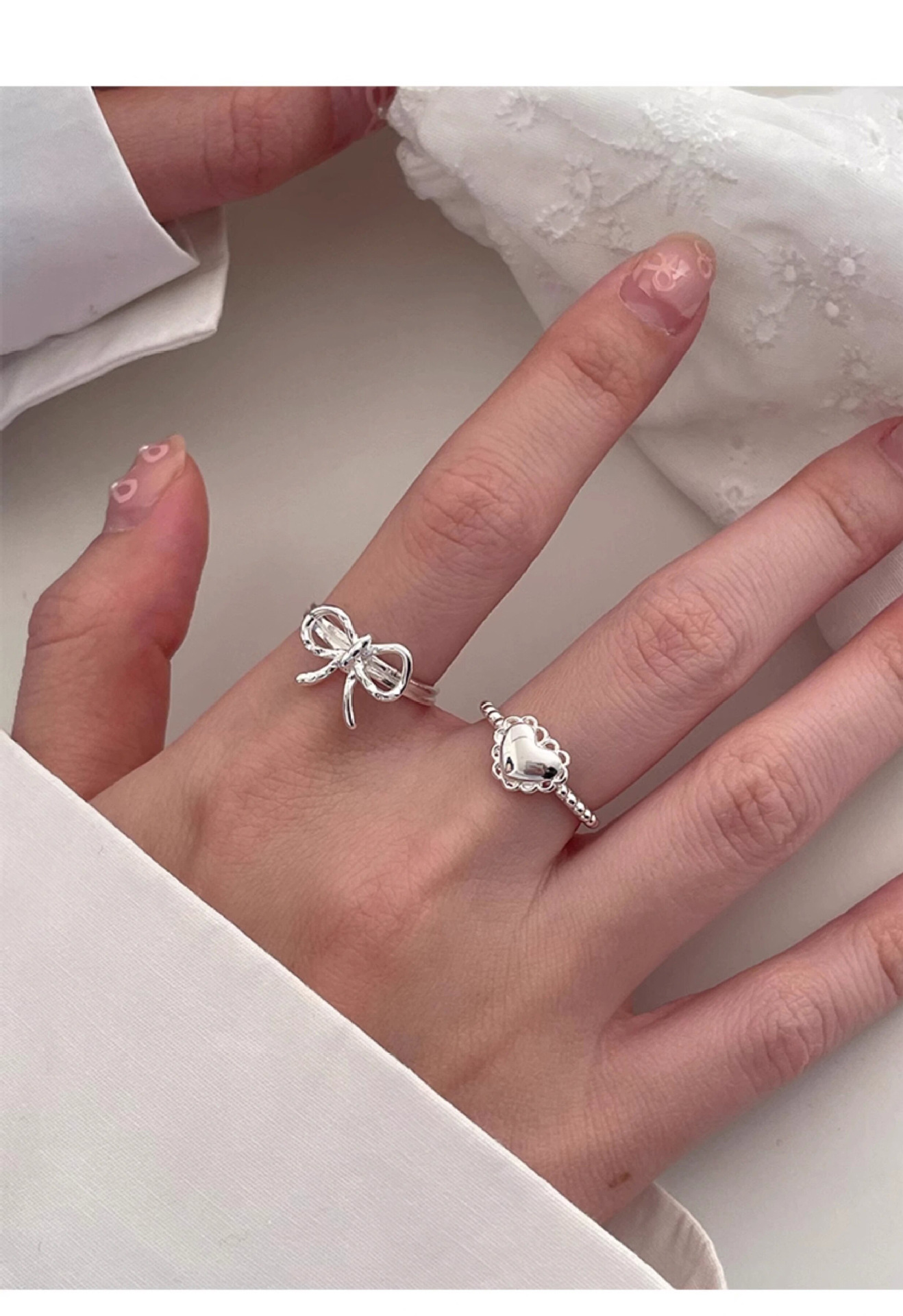 5g Weight Open Rings Classification Adjustable Ring Size 1 Piece Quantity Daily Occasion 925 Sterling Silver Material Heart Shape Pattern Women's Gender Polishing Design Sweet, IG Style Style 925 Sterling Silver Heart Shape Open Rings 4