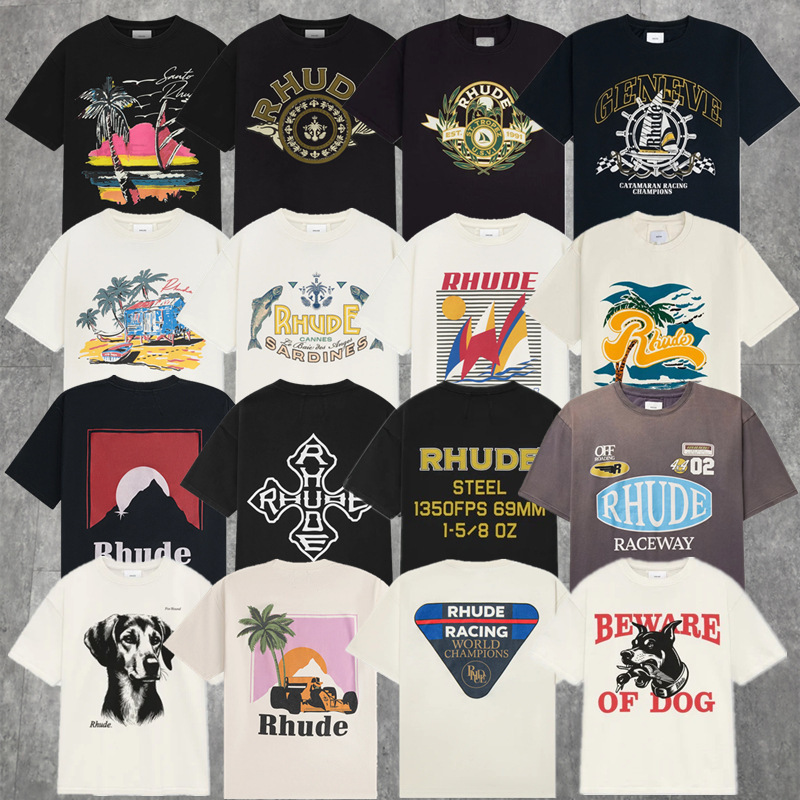 Niche Trendy Brand Rhude Summer New Crown Flag High Street Retro Loose Round Neck Short-Sleeved T-Shirt for Men and Women