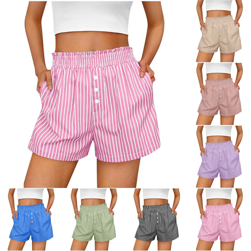 2025 Amazon Spring and Summer European and American Cross-border New Hot Women's Striped Button Casual Commuter Shorts for Women