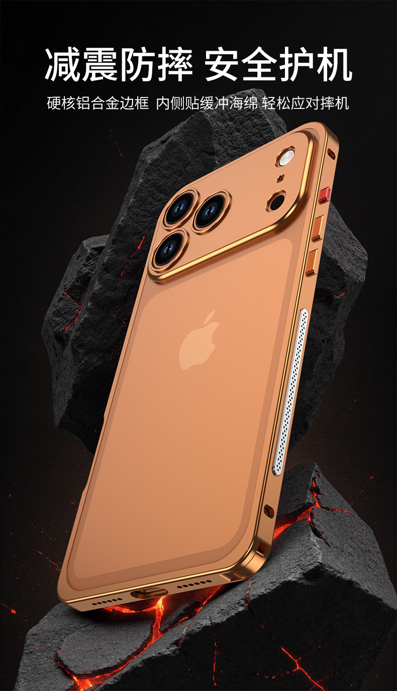 Ốp lưng điện thoại tản nhiệt khung kim loại chống sốc cho iPhone 12–17 Pro/Max — Đen, Bạc, Tím đậm, Titan nguyên bản chi tiết 9
