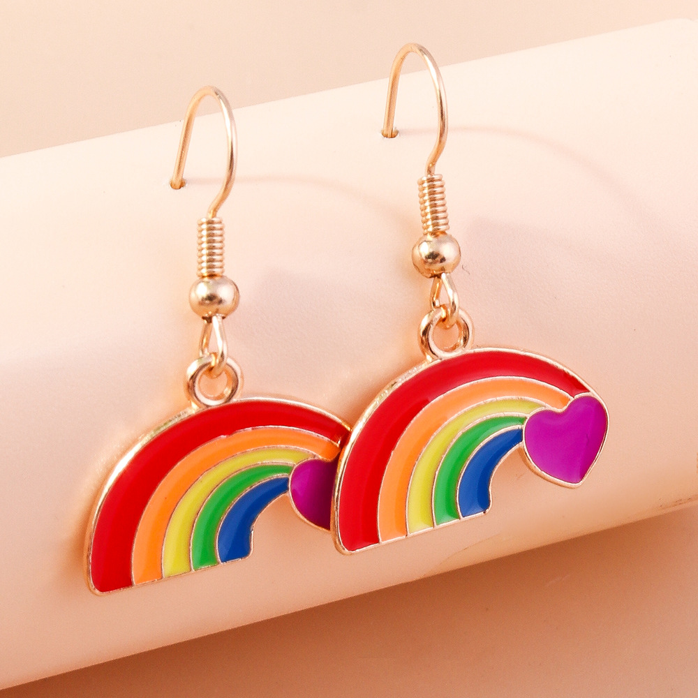 8g Weight Alloy Ear Needle Material Drop Earrings Classification 1 Pair Quantity Outdoor, Daily Occasion Zinc alloy Material Love, Rainbow, Heart Shape Pattern All Seasons Season Women's Gender Polished Finish Elegant, Korean Style Style 1 Pair Elegant Korean Style Love Rainbow Heart Shape Zinc Alloy Drop Earrings 2