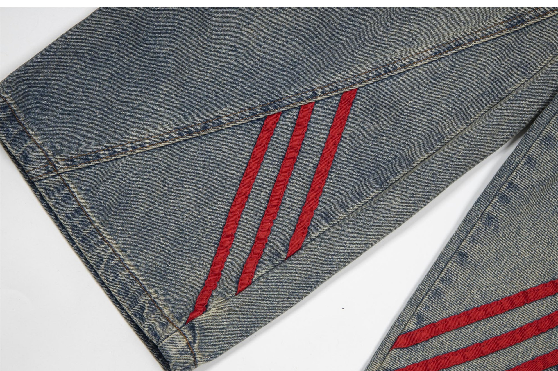 Washed Retro Jeans Men's Straight Loose Wide-leg American High Street Pants Trendy Brand Ruffian Handsome Striped Splicing Trousers_mkmklike.com