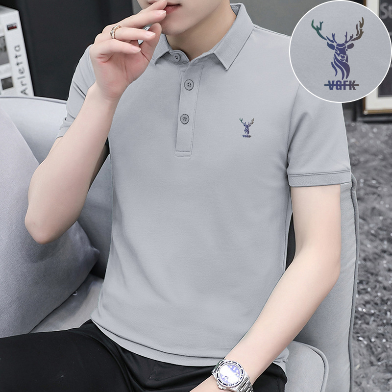 Short-sleeved T-shirt men's lapel polo shirt business Ice Silk cool collar half-sleeved deer head printed top clothes