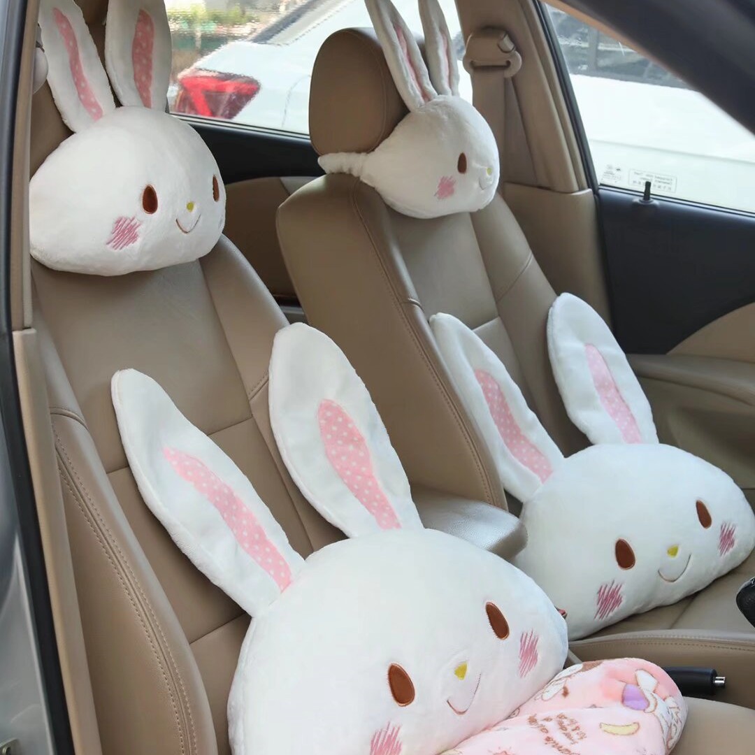 귀여운 긴 귀 토끼 자동차 머리 받침 목 베개 카시트 베개 베개 소녀 심장 자동차 인테리어 액세서리
