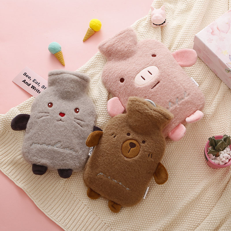 跨境毛绒布套新款注水热水袋冲水暖手宝防爆暖水袋立体小猪可代发