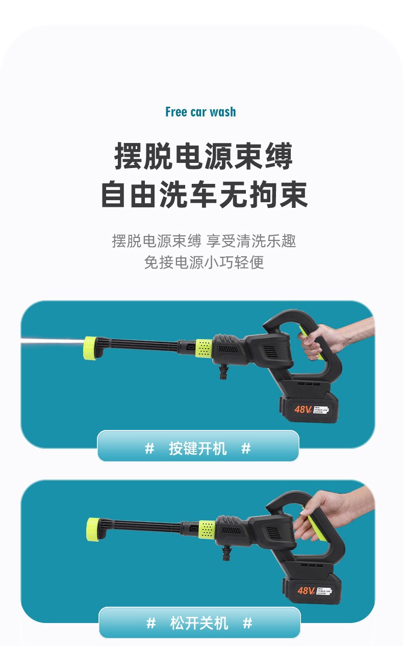 Rechargeable High-Pressure Car Wash Water Gun, Wireless Portable Car Washer with Foam Pot, Garden Washing and Watering Tool Wholesale