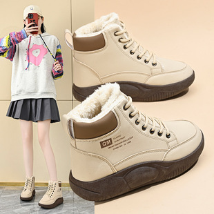 Winter fleece-lined High-top Shoes Women's All-match Ins Korean Style Thick-soled Thick Warm Cotton Shoes Sneakers Short Boots ZY5866