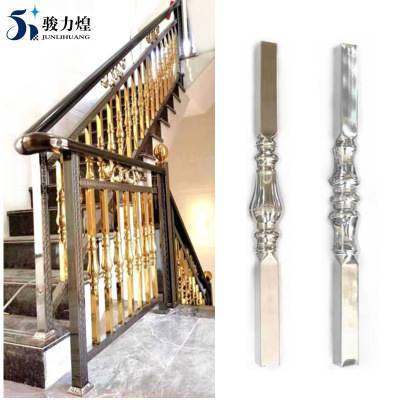 不锈钢楼梯扶手立柱30方管水涨柱欧式楼梯柱子阳台装饰柱栏杆花柱|ms