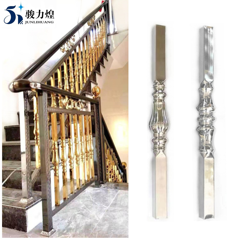 不锈钢楼梯扶手立柱30方管水涨柱欧式楼梯柱子阳台装饰柱栏杆花柱|ms