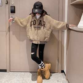 双层内里 女童秋冬装加棉加厚外套棒球服2024新款大童冬季毛毛衣