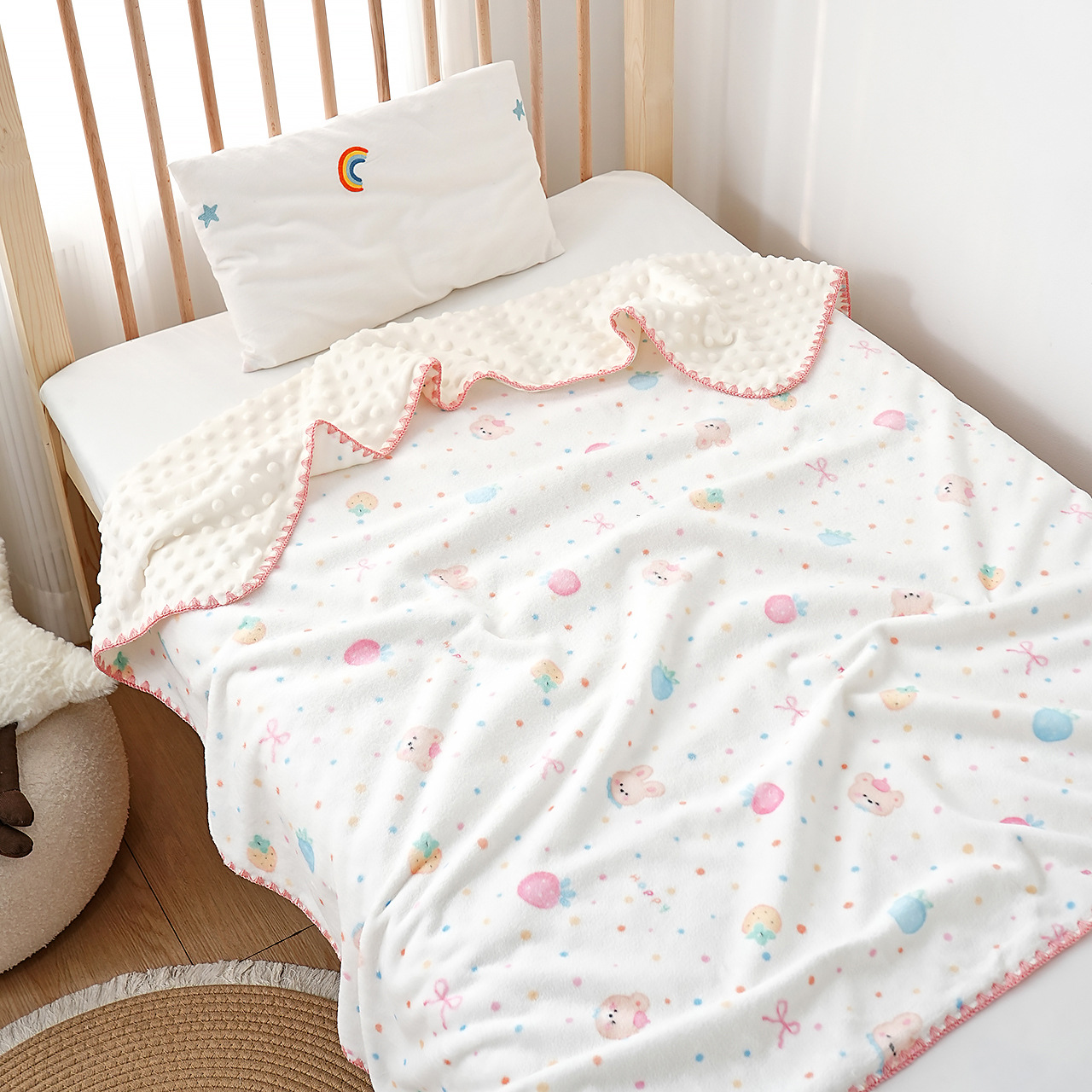 2026 New Style Blanket for Babies, Suitable for Air-Conditioned Rooms, Made of Milk Velvet, Thick and Soft, Comfortable Bean Velvet Children's Nap Blanket