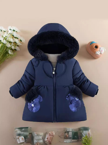Children's Winter Coat with Fleece and Thick Cotton, for Girls 1 to 6 Years Old, Winter Jacket, Exports Style, Trendy Kids' Coat