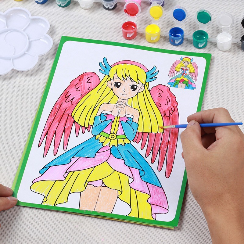 夜市塗鴉畫 diy幼兒園小孩水彩畫制作填色 廣場擺攤兒童畫畫