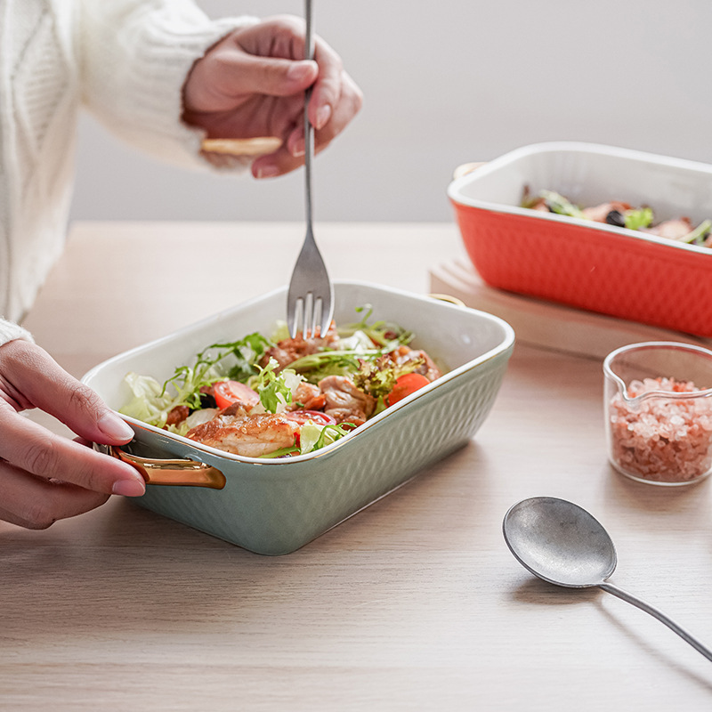 Binaural cerámica pan para hornear hogar creativo plato de ensalada frutas Nordic Internet celebridad vajilla queso arroz al horno