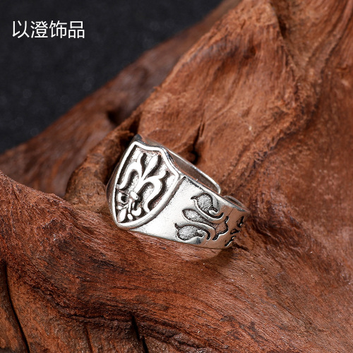 Retro Thai silver cross ring European and American popular old punk style fashion trend men and women same style living ring