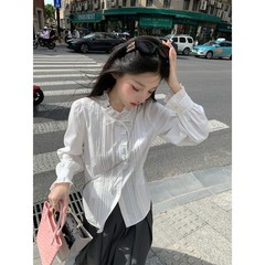 Hhyii 麦瑟尔日记白色法式衬衫女高级感别致小衫花边立领叠穿上衣