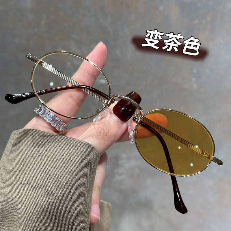 变色复古金丝边近视眼镜可配度数一镜三用墨镜素颜神器显白近视镜|undefined