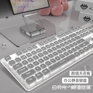 High-value wired mute keyboard for girls and boys office typing machine feel luminous white computer desktop