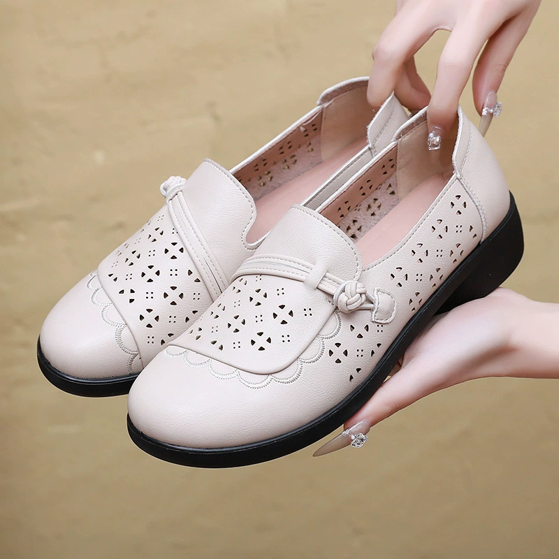 Мамины туфли, летние дышащие сандалии среднего возраста, Leap Month, женские кожаные туфли среднего и пожилого возраста из натуральной кожи на нескользящей мягкой подошве, сабо, балетки